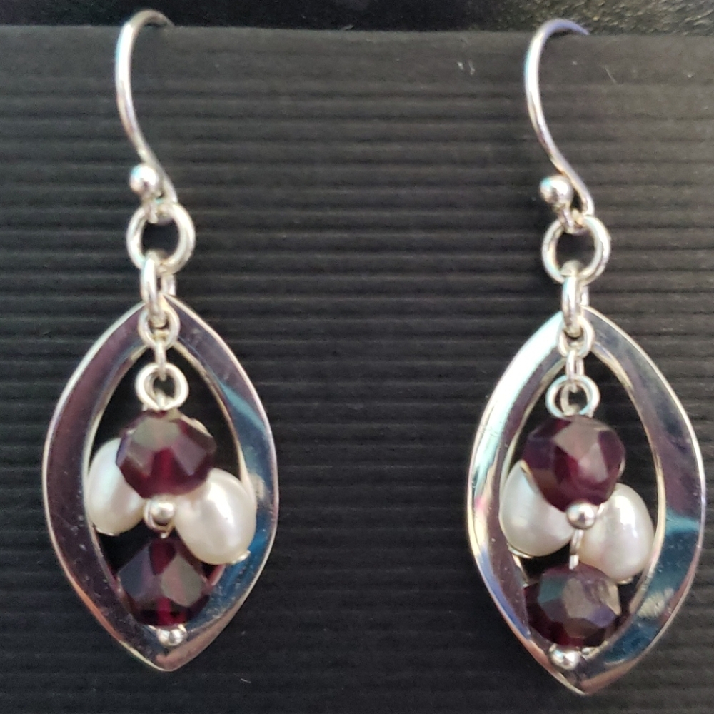 Sterling Silver Earrings with pearls and garnets
